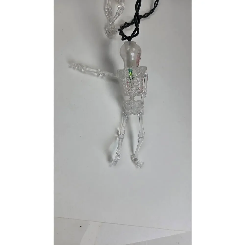 Halloween Skeleton String Flashing Lights 10 Light Set Tested Working
